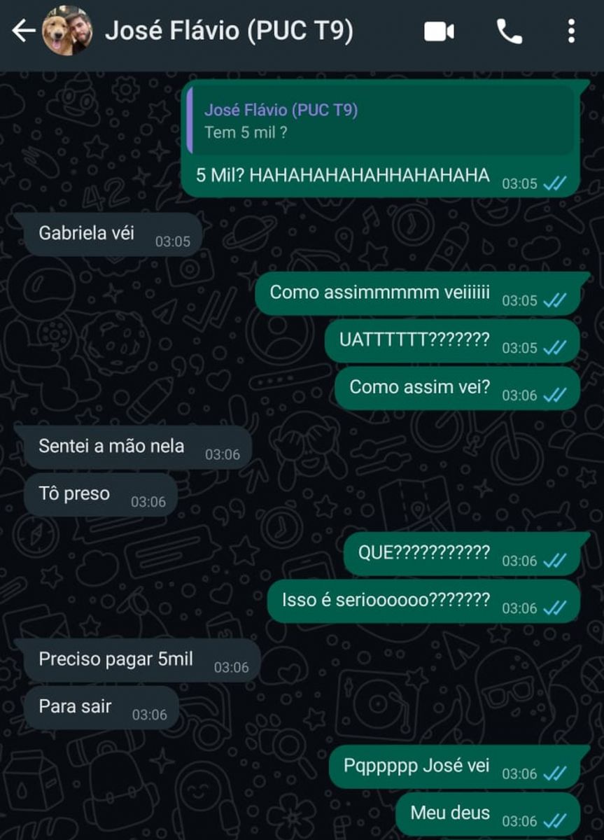 Mensagem que teria sido enviada por José Flávio a um amigo enquanto ele estava na delegacia em BH — Foto: Redes sociais